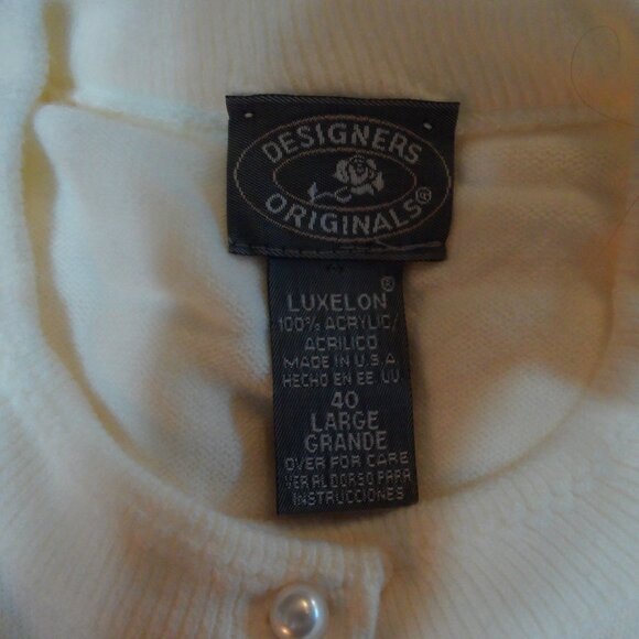 Vintage Designers Originals Luxelon Cardigan Sweater size lg- white - Picture 5 of 5